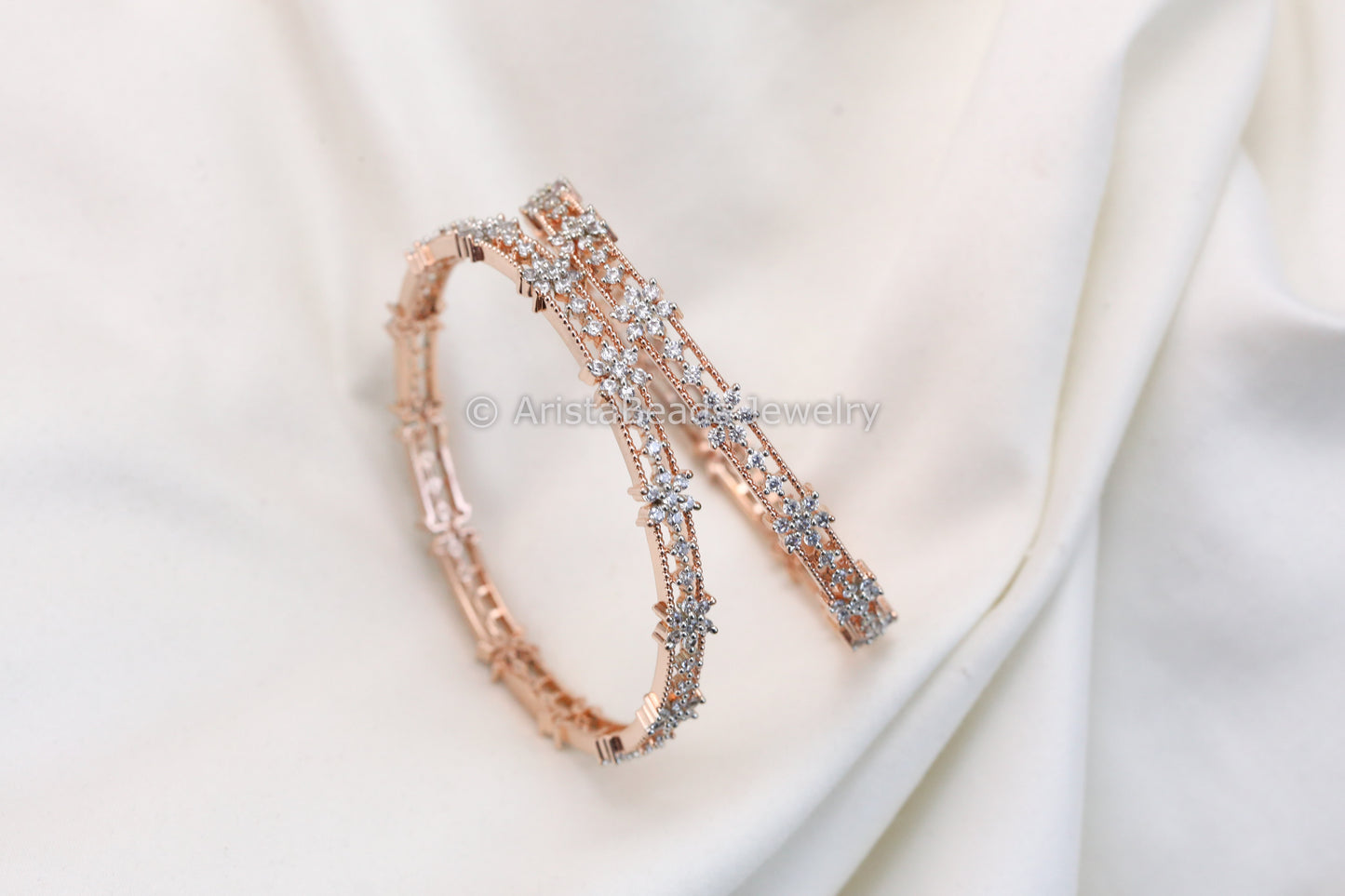 Rose Gold Contemporary CZ Bangles Set (2.4 & 2.6)