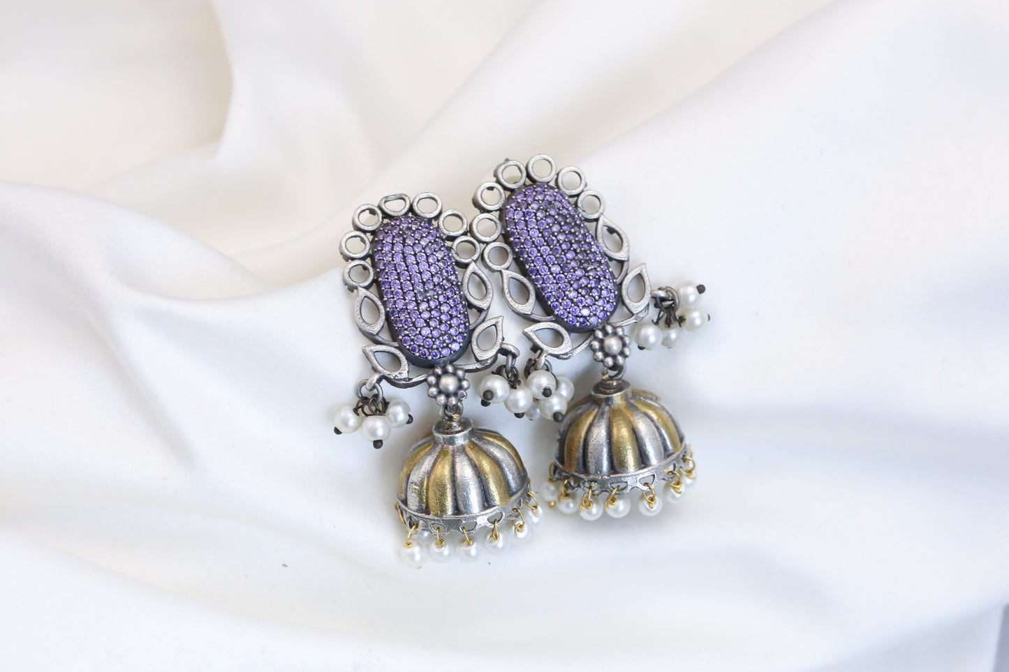 Purple CZ Dual Tone Jhumka