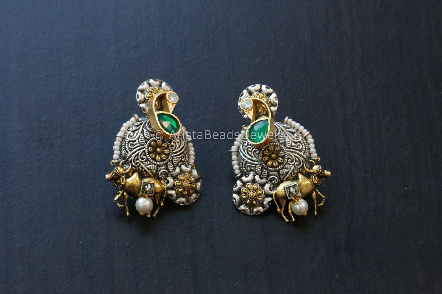 Real Silver Look Jadau Fusion Earrings