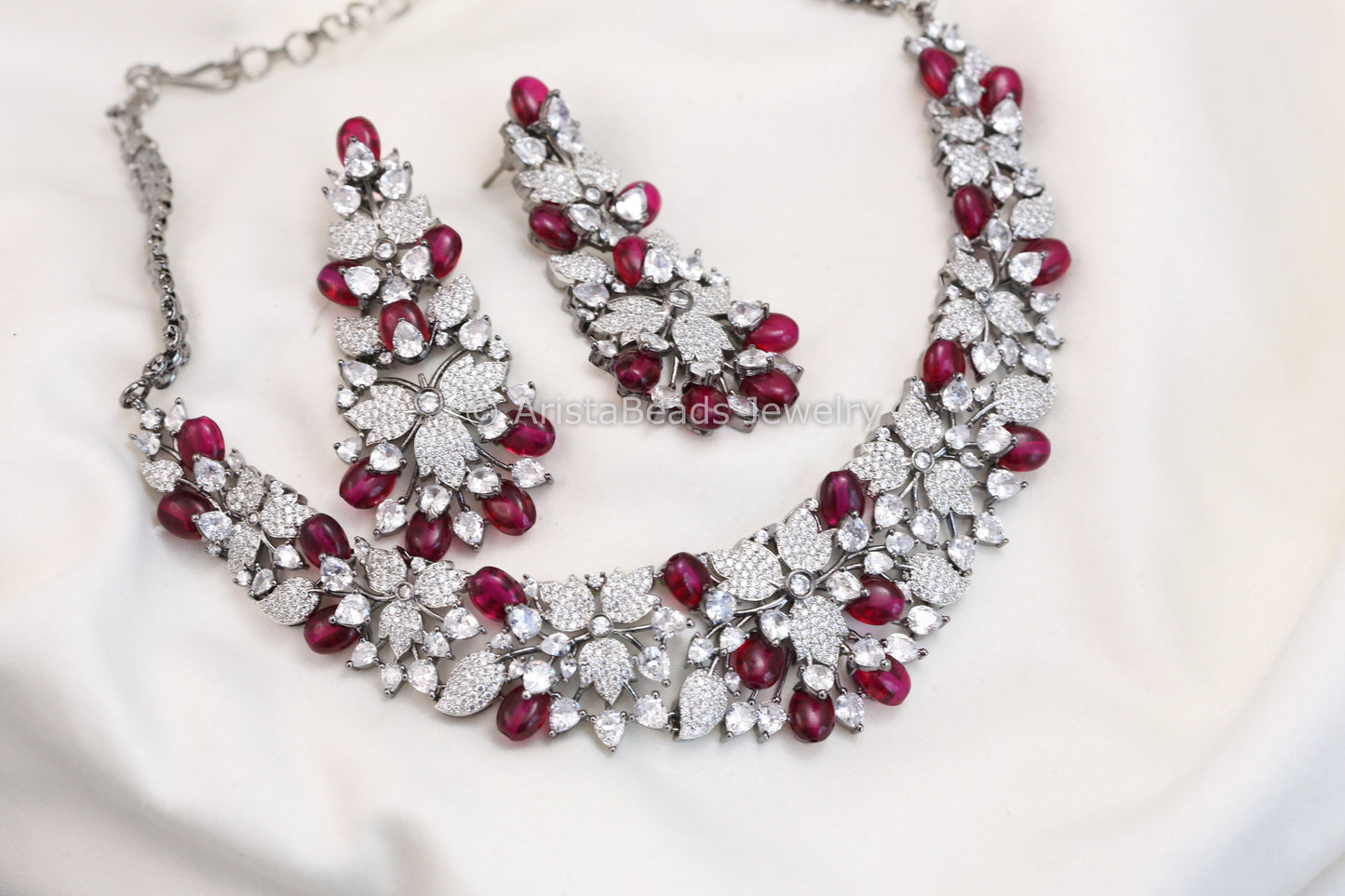 Contemporary CZ Pota Stone Necklace - Red