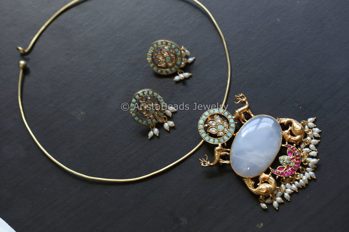 Real Jadau Hasli Necklace (Removable) - MoonStone