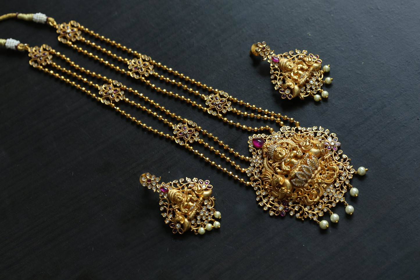 Nakshi CZ Kemp Stone Lakshmi Necklace Set