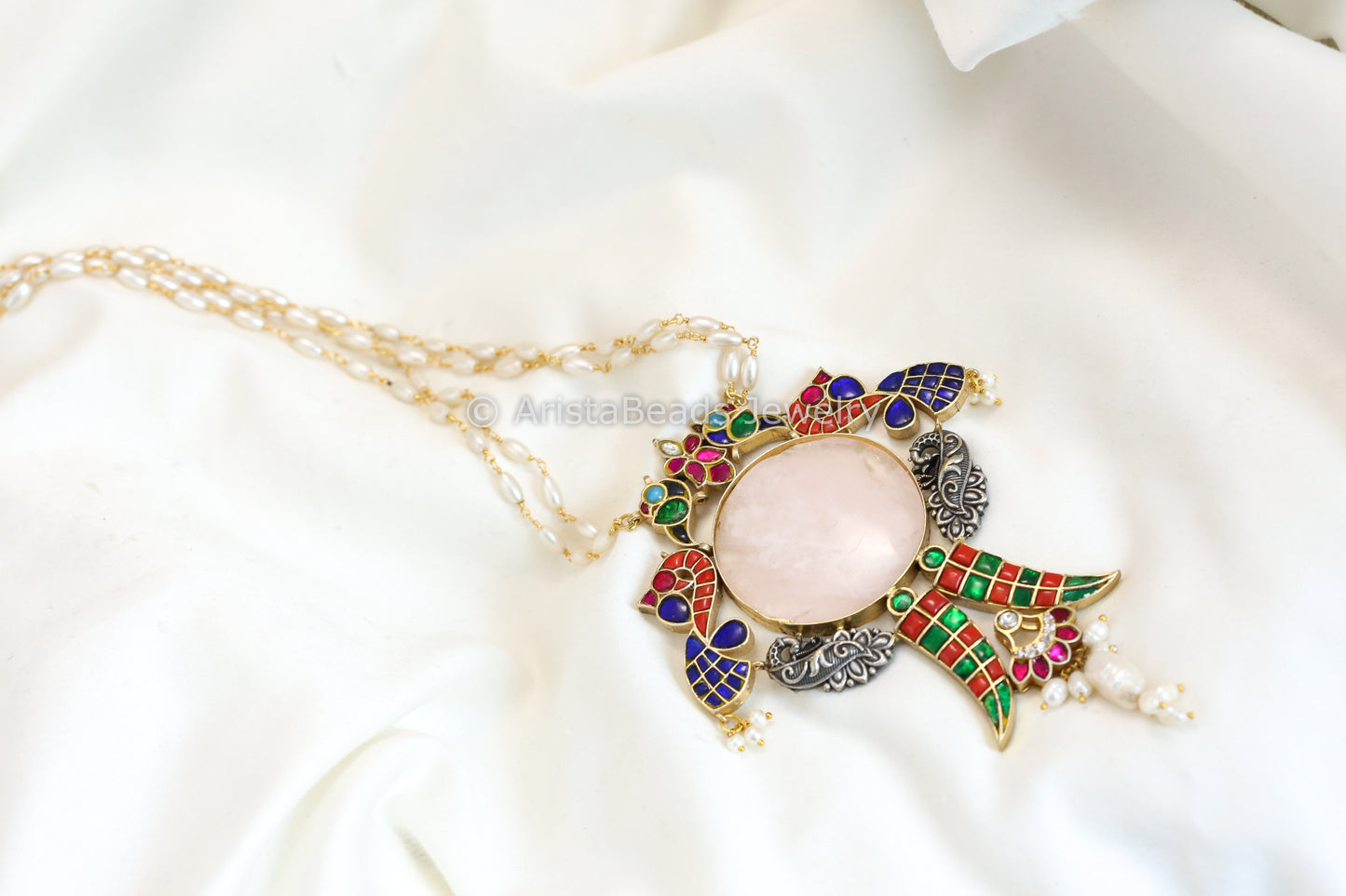 Kundan Jadau Fusion Necklace - Rose Quartz