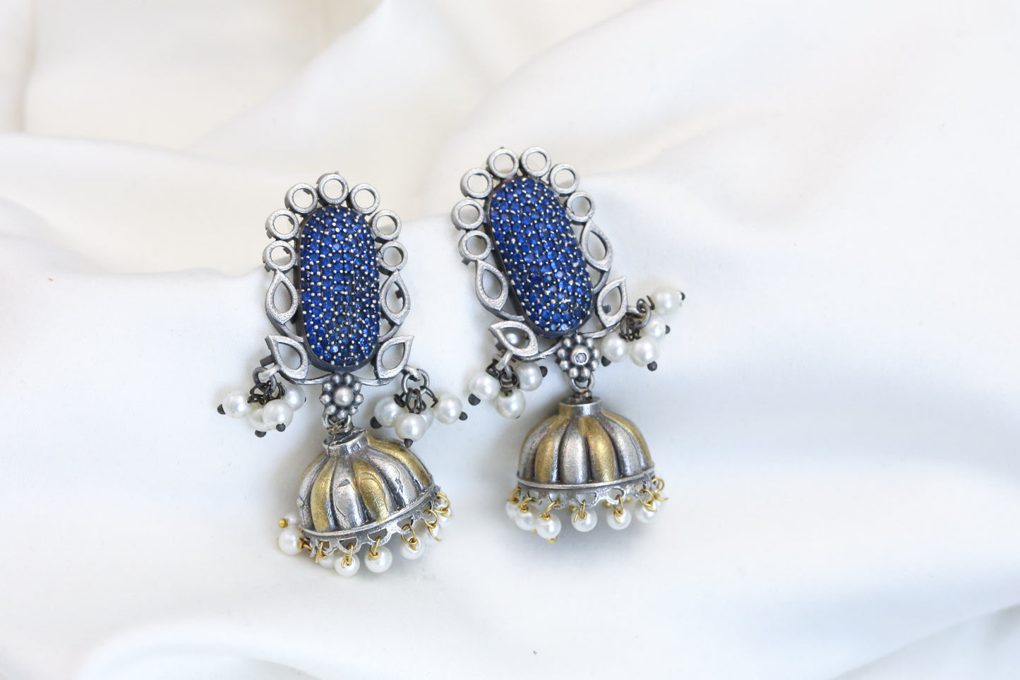 Blue CZ Dual Tone Jhumka