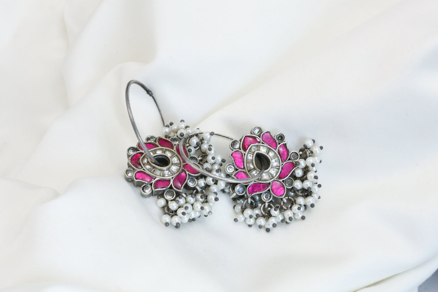 Jadau Kundan Hoops Earrings - Ruby