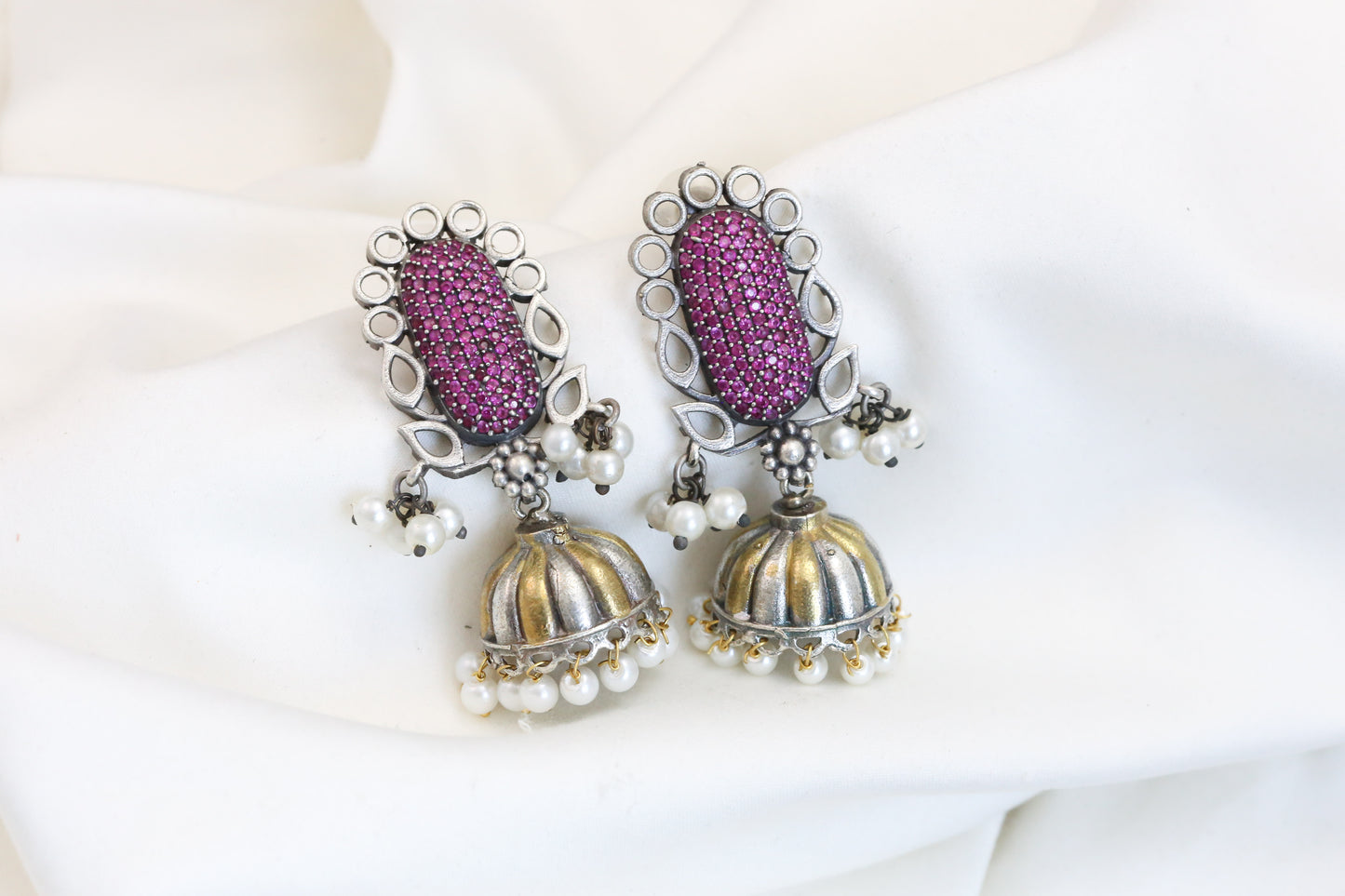 Ruby CZ Dual Tone Jhumka