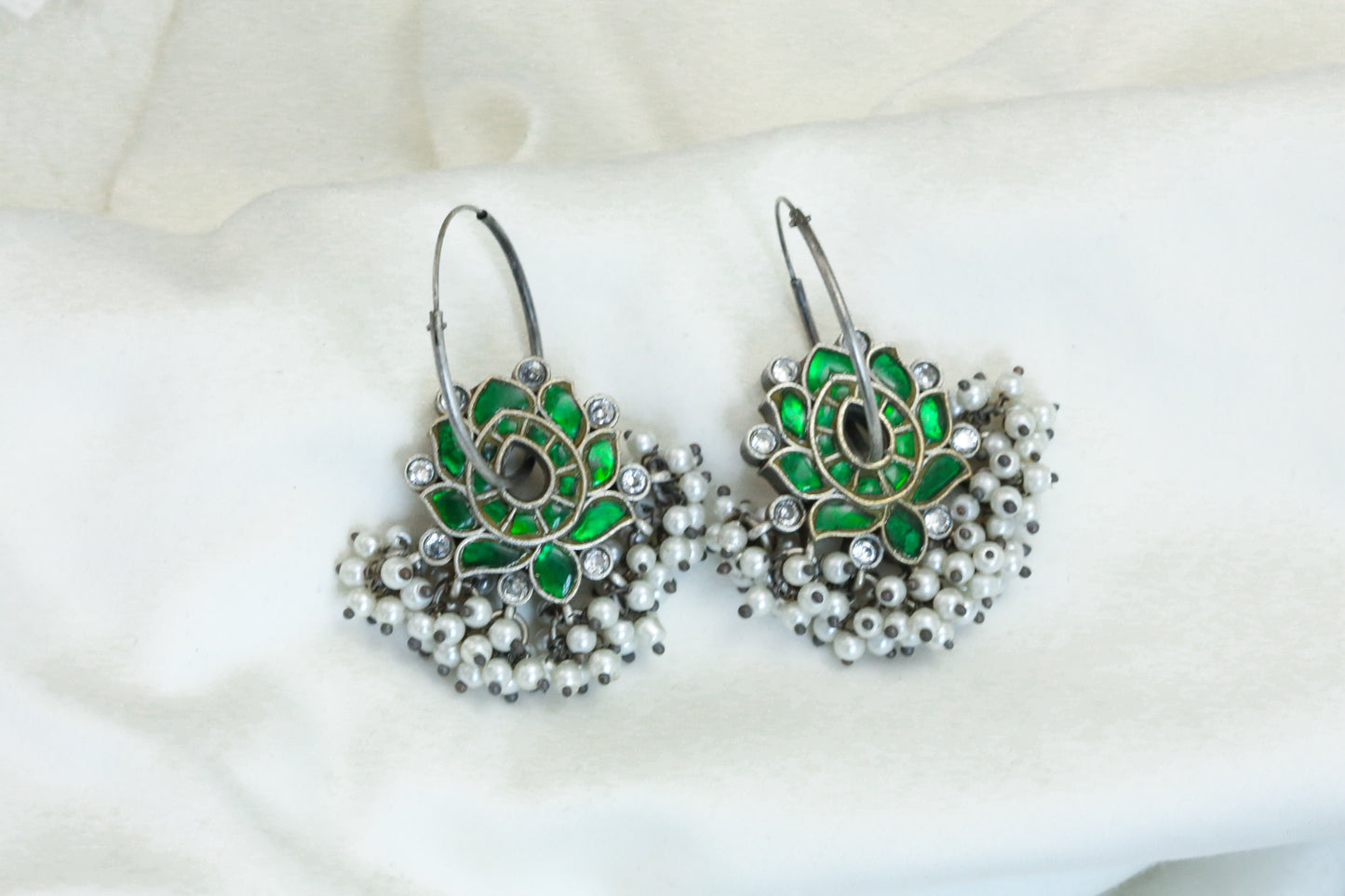 Jadau Kundan Hoops Earrings - Green
