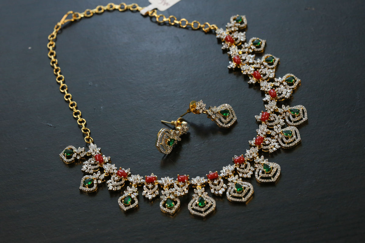 MIa Coral & CZ Dual Tone Set