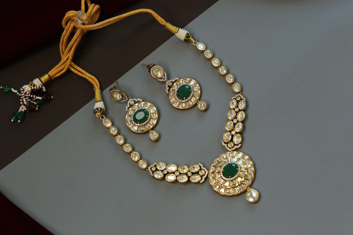 Preeti Uncut Polki Kundan Doublet Set - Green