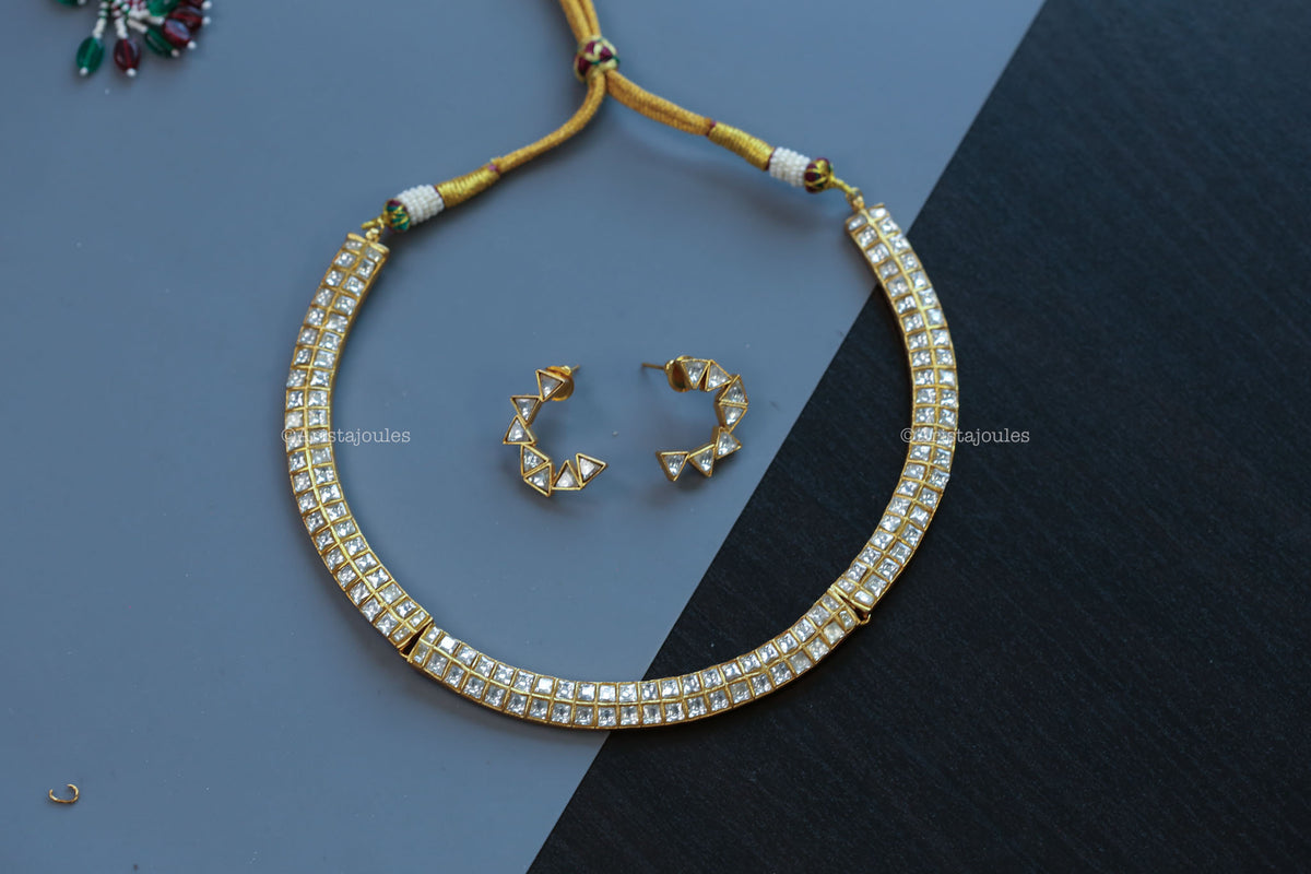 Rupa Kundan Jadau Hasli Necklace Set - Clear