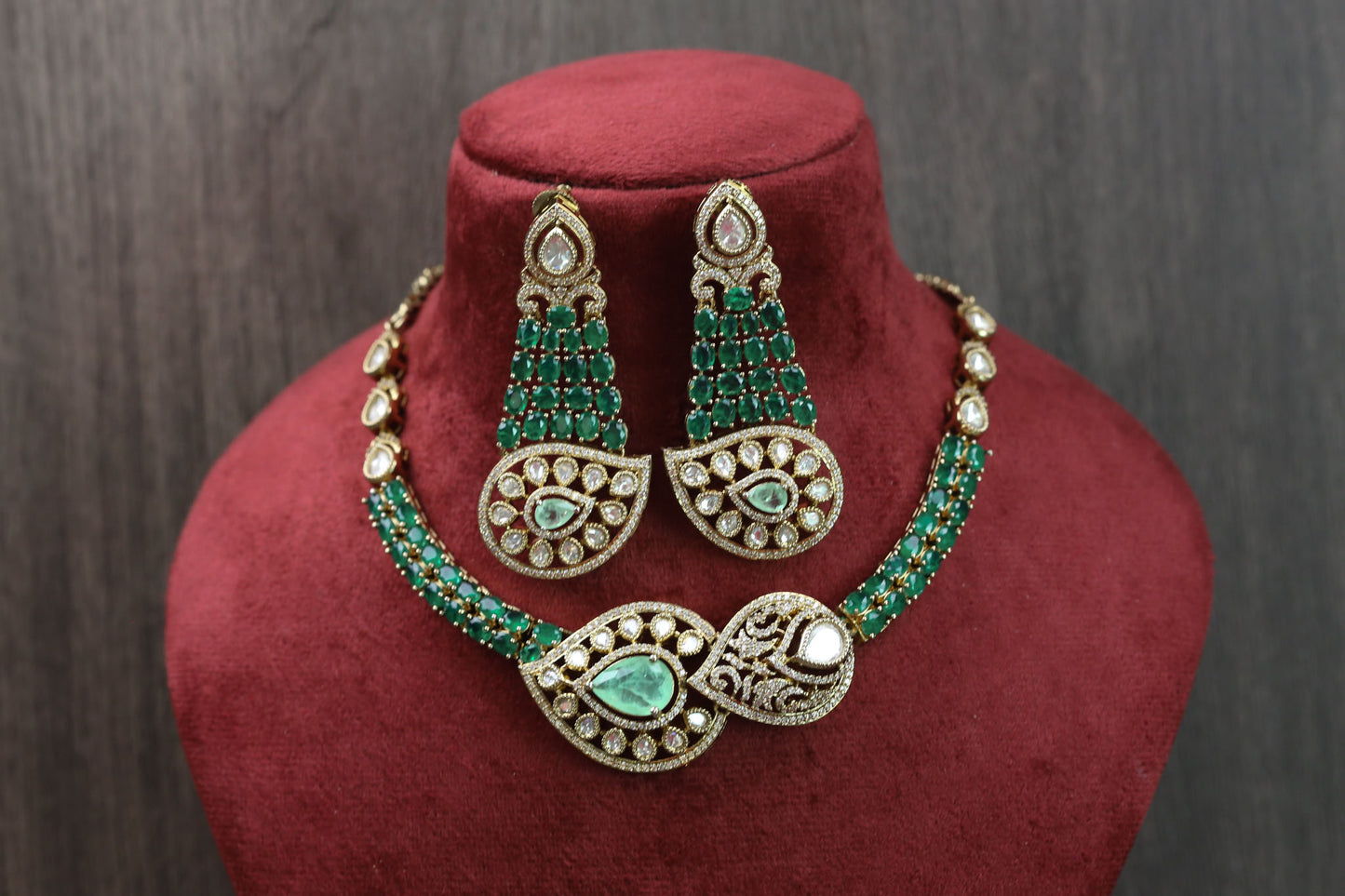 Surmayi Mehndi Polish Doublet CZ Necklace Set - Green