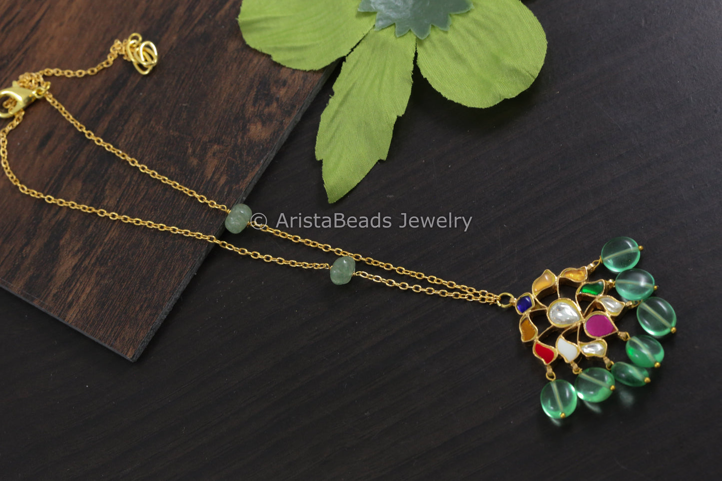 Shruti Dainty Kundan Necklace - Navratan