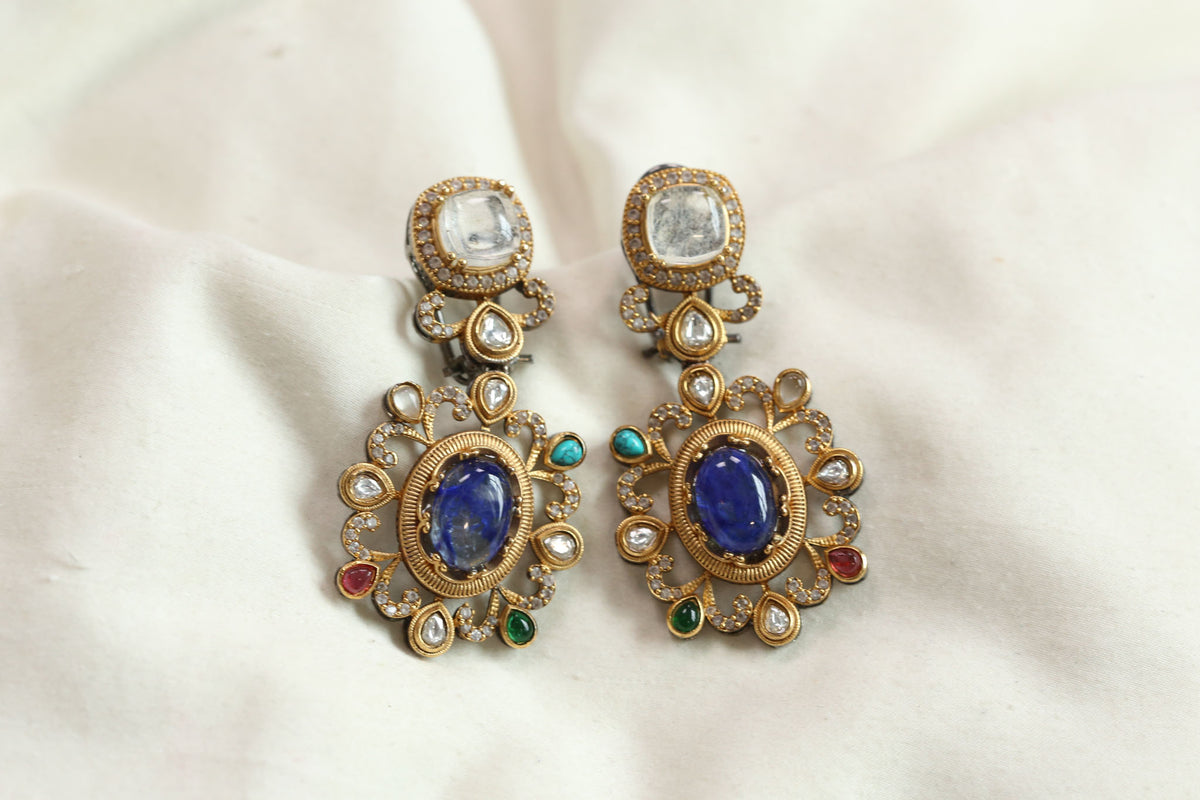 Sabya Semiprecious Stones Earrings - Moonstone & Blue