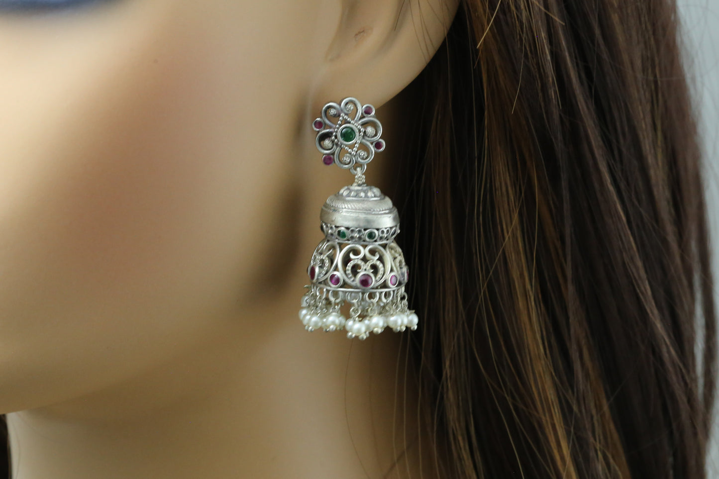 Kemp Stone Jhumka - Ruby Green