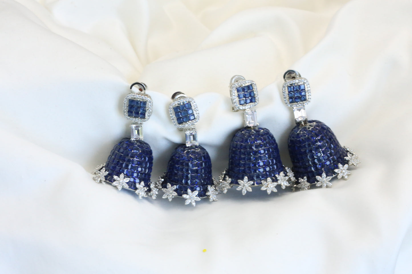 Blue Invisible Setting Jhumka - Small & Large Size