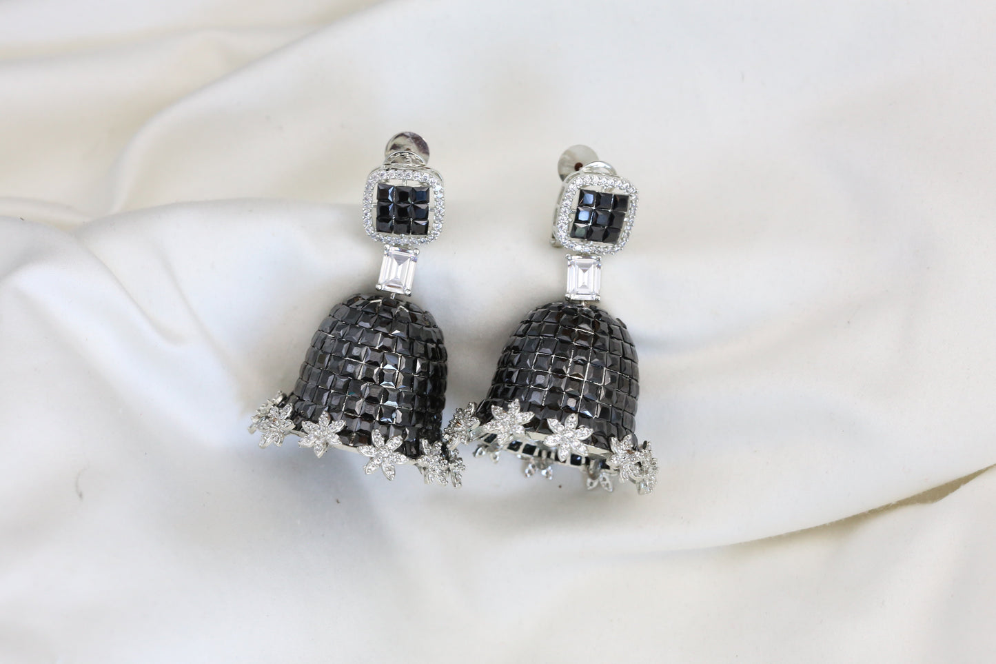 Black Invisible Setting Jhumka - Small Size