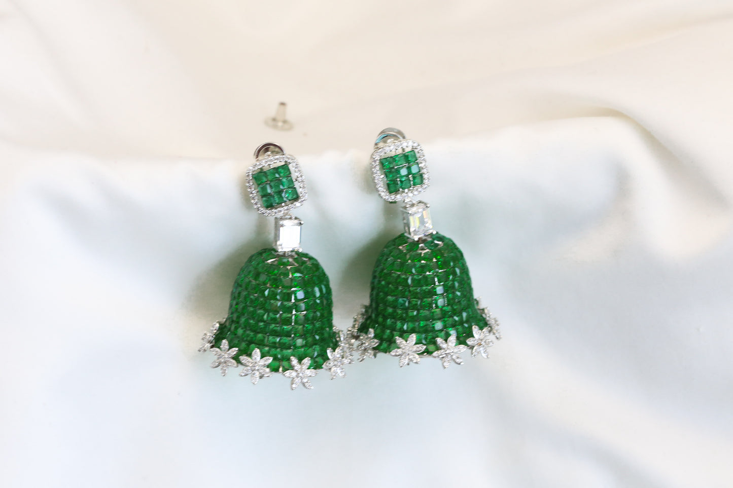 Green Invisible Setting Jhumka - Large Size