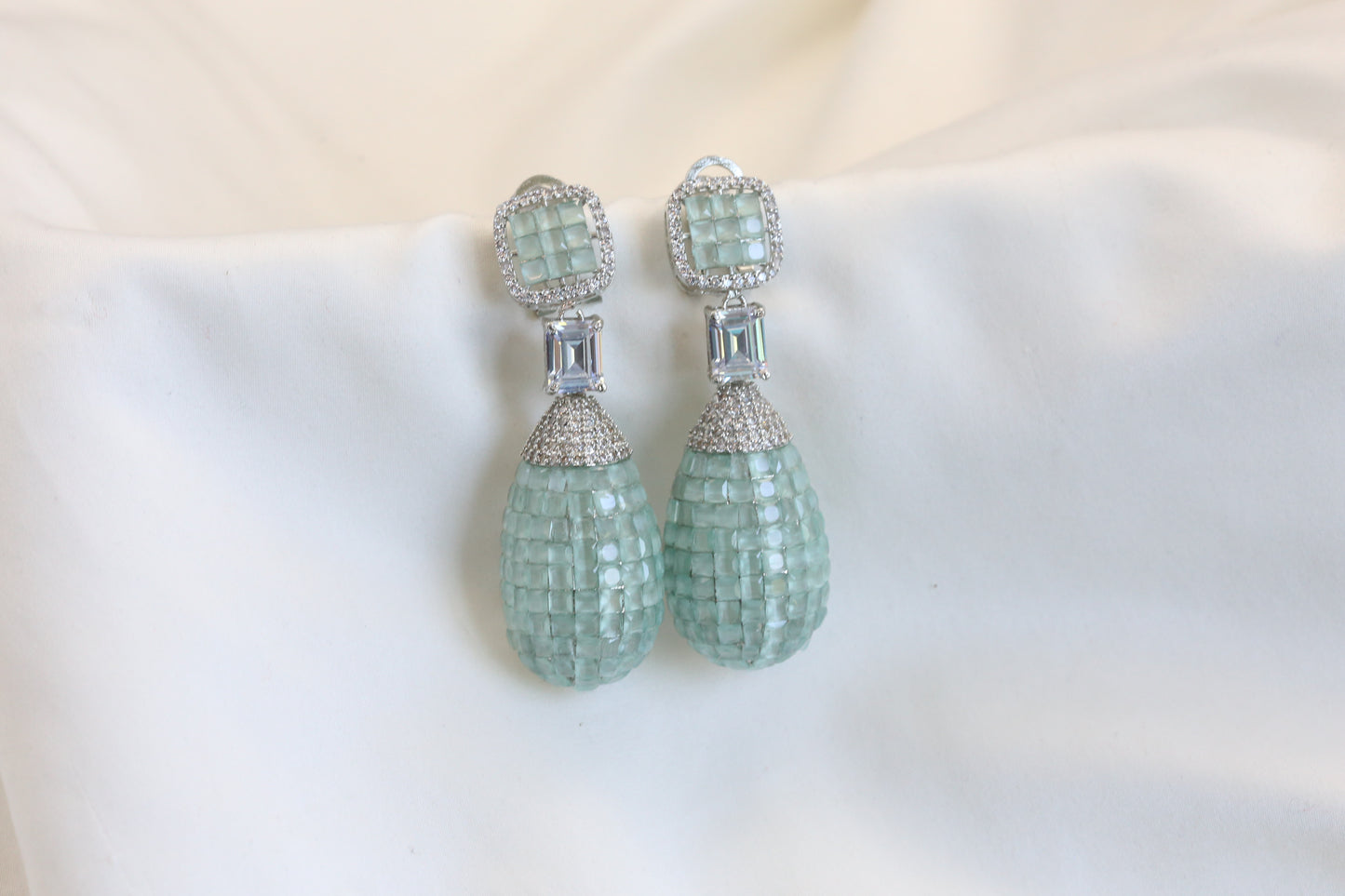 Long Invisible Settings Earrings -Mint