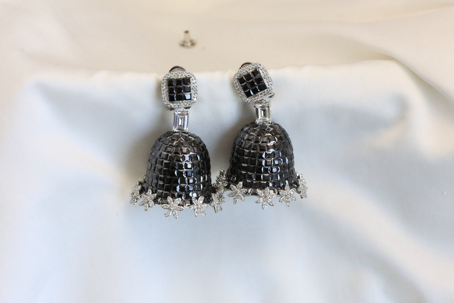 Black Invisible Setting Jhumka - Small Size