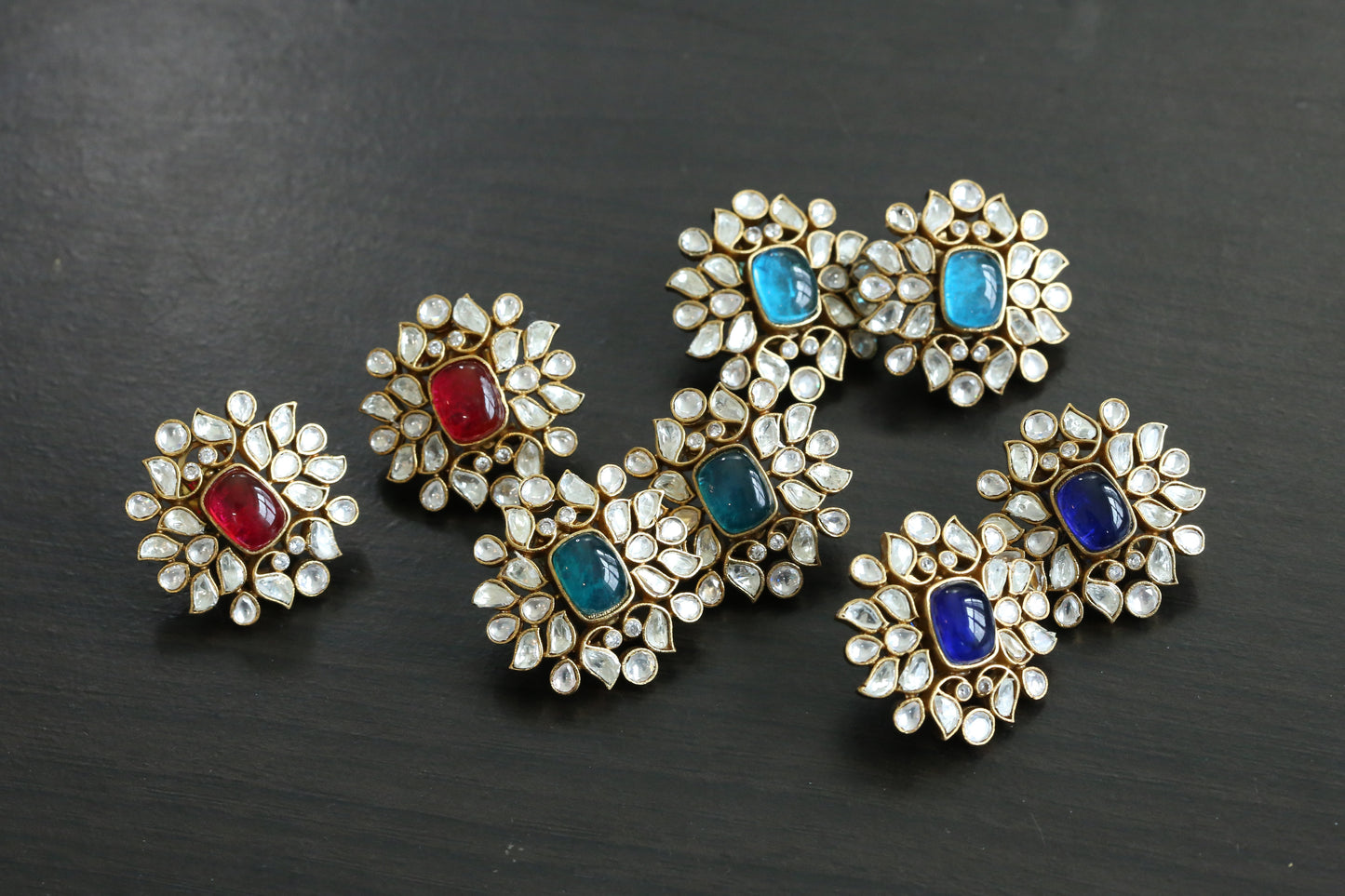 Kundan Moissanite Look Polki Studs