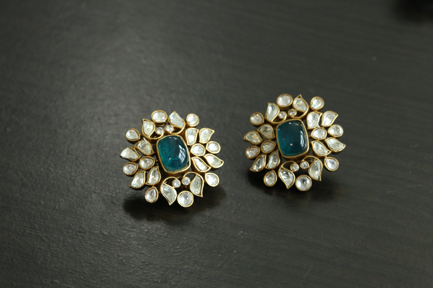 Kundan Moissanite Look Polki Studs