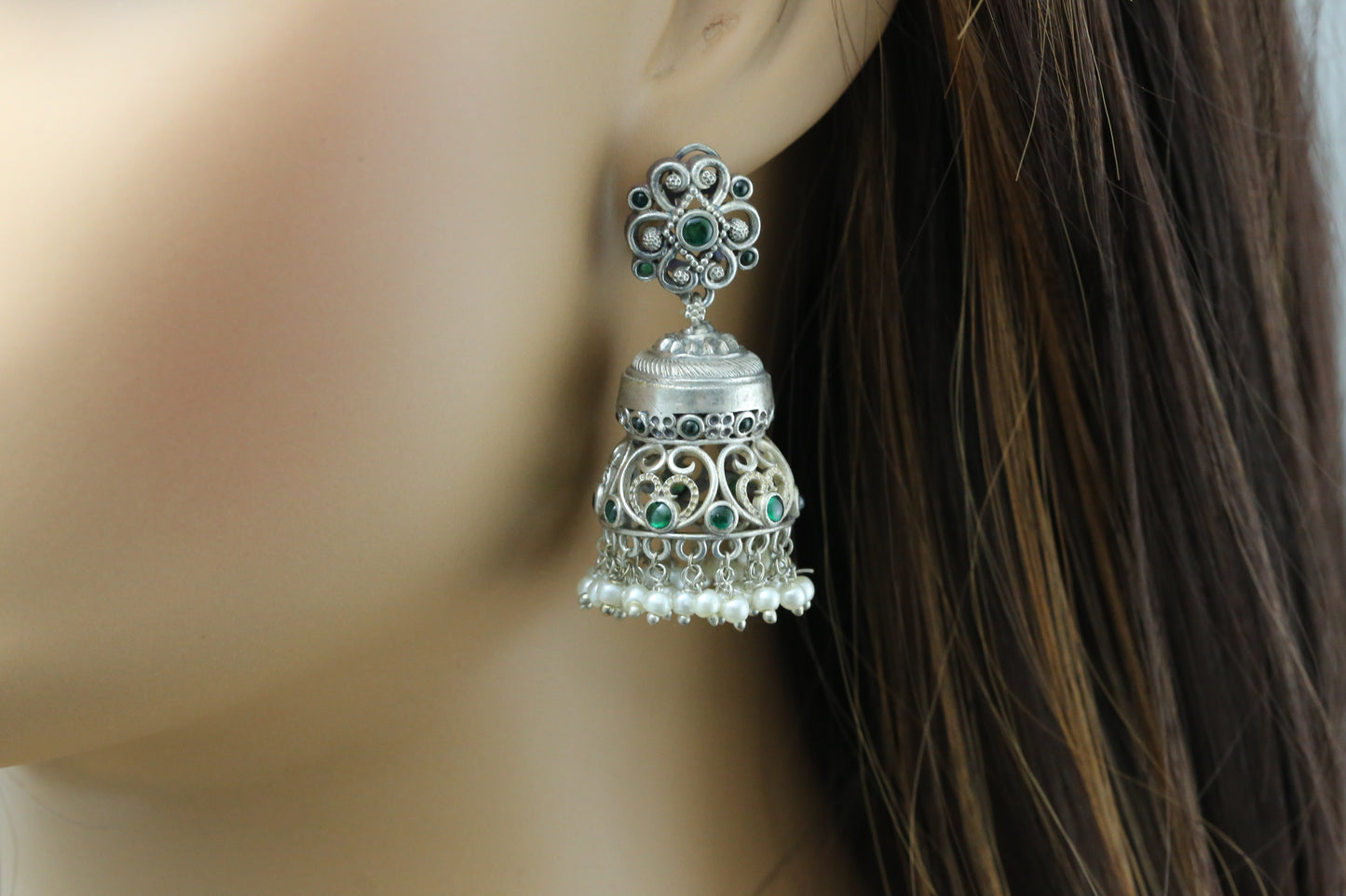 Kemp Stone Jhumka - Green