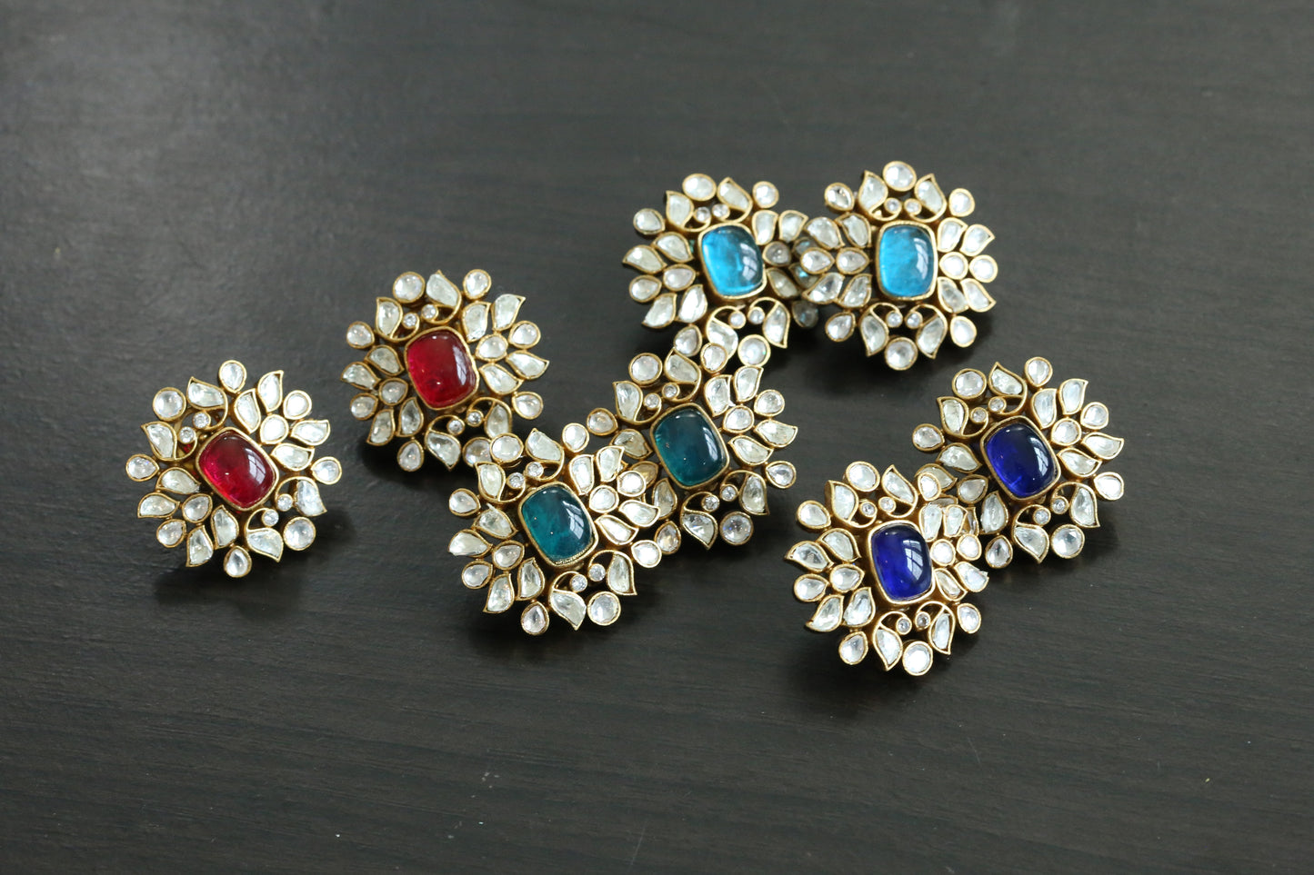 Kundan Moissanite Look Polki Studs