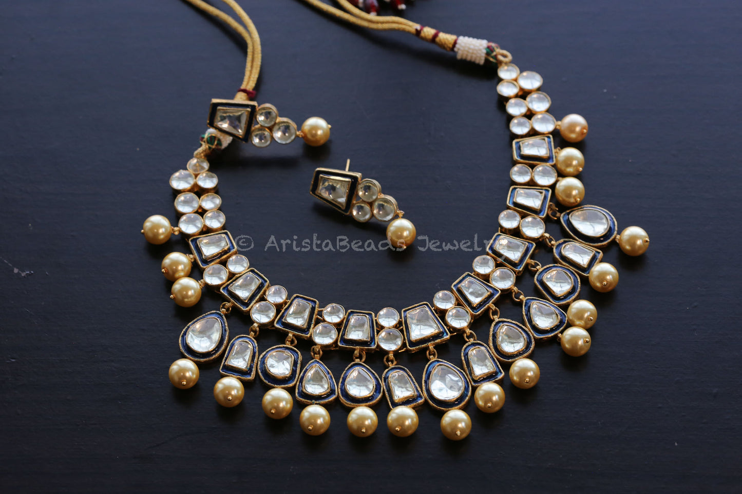 Roohi Meenakari Pachi Kundan Necklace Set - Blue Enamel(103-80)