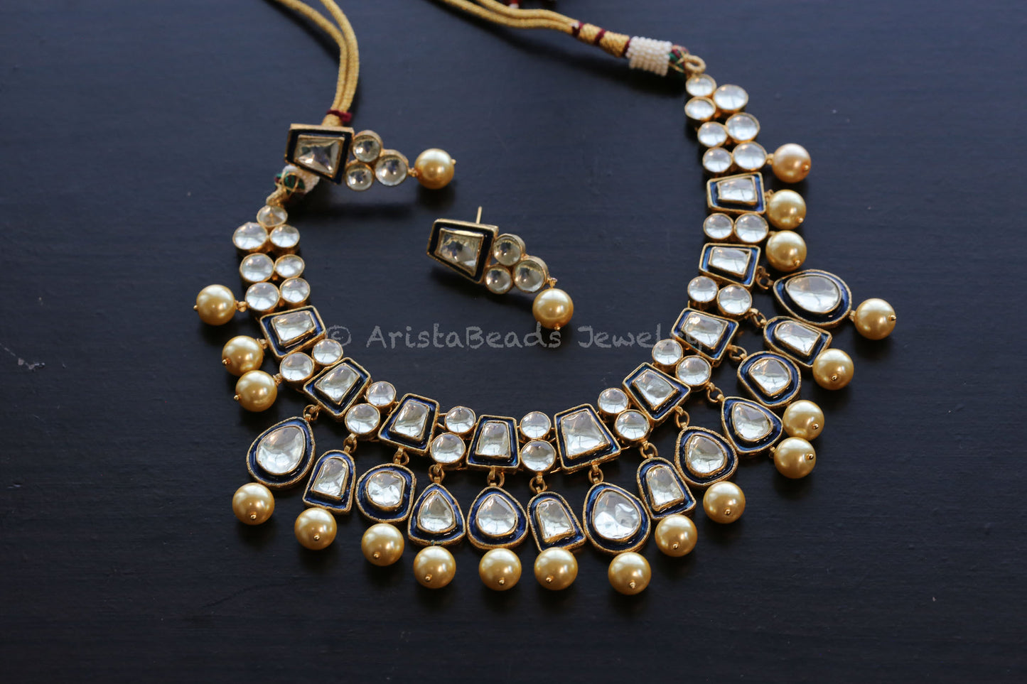 Roohi Meenakari Pachi Kundan Necklace Set - Blue Enamel(103-80)