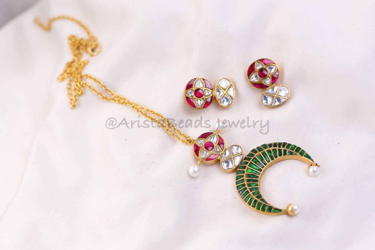 Chandini Fusion Jadau Necklace Set (103-87) - Green