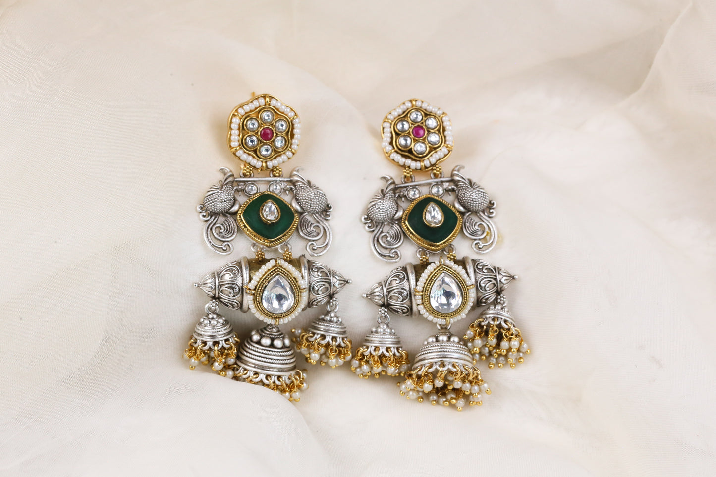 Dual Tone Fusion Jhumka (101-99) -Green