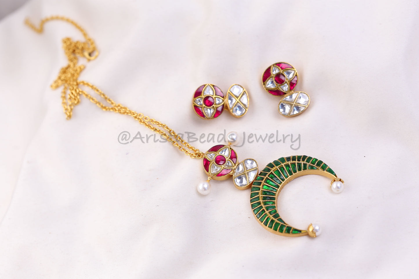 Chandini Fusion Jadau Necklace Set (103-87) - Green