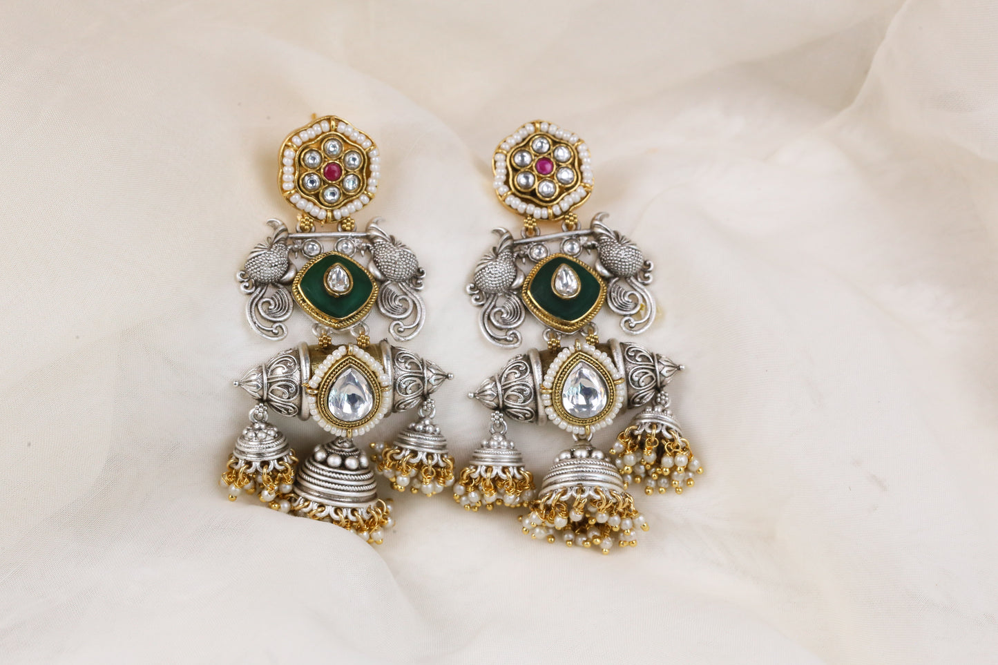 Dual Tone Fusion Jhumka (101-99) -Green