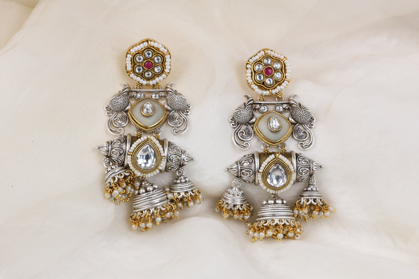 Dual Tone Fusion Jhumka (102-03) -Ivory