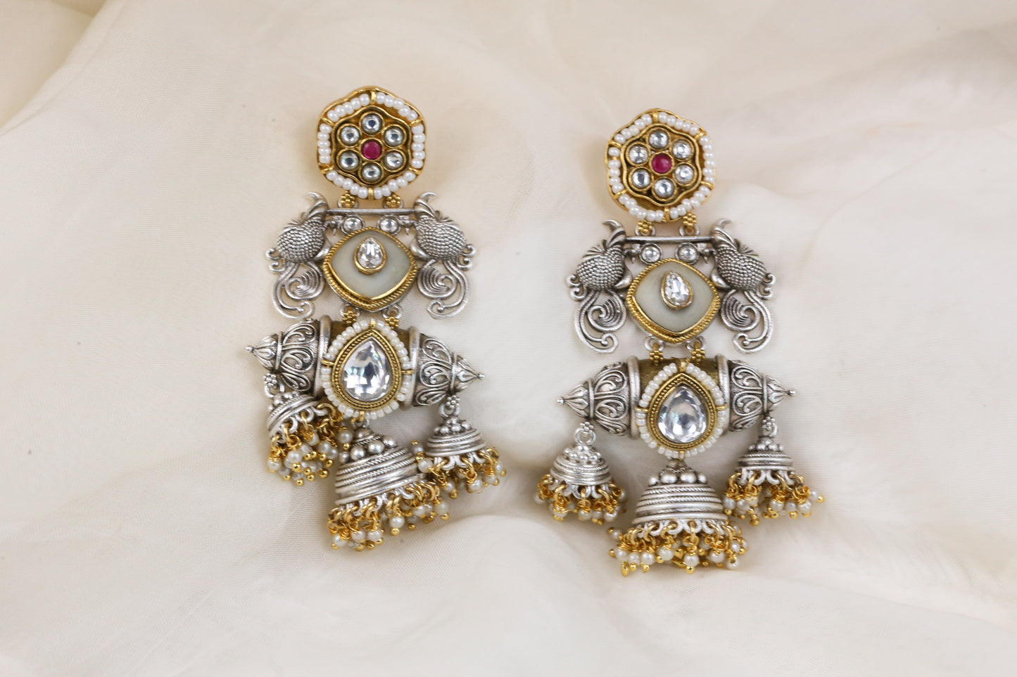 Dual Tone Fusion Jhumka (102-03) -Ivory