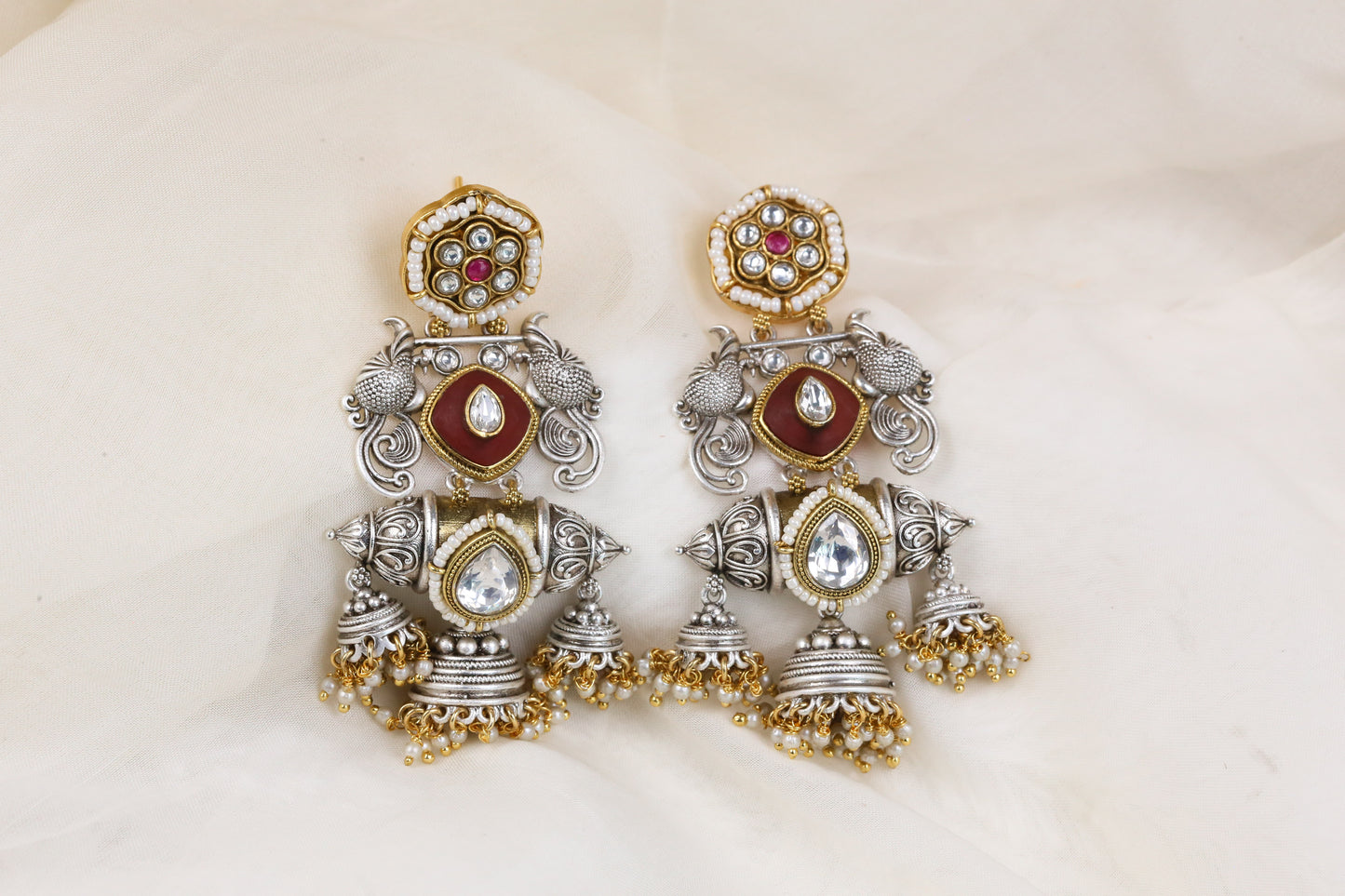 Dual Tone Fusion Jhumka (102-01) - Red