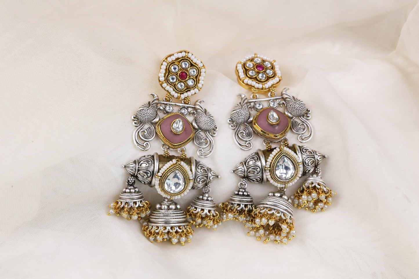 Dual Tone Fusion Jhumka (102-02) - Pink