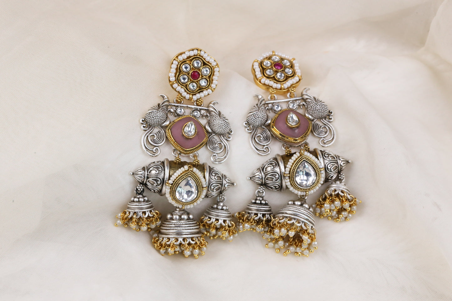 Dual Tone Fusion Jhumka (102-02) - Pink