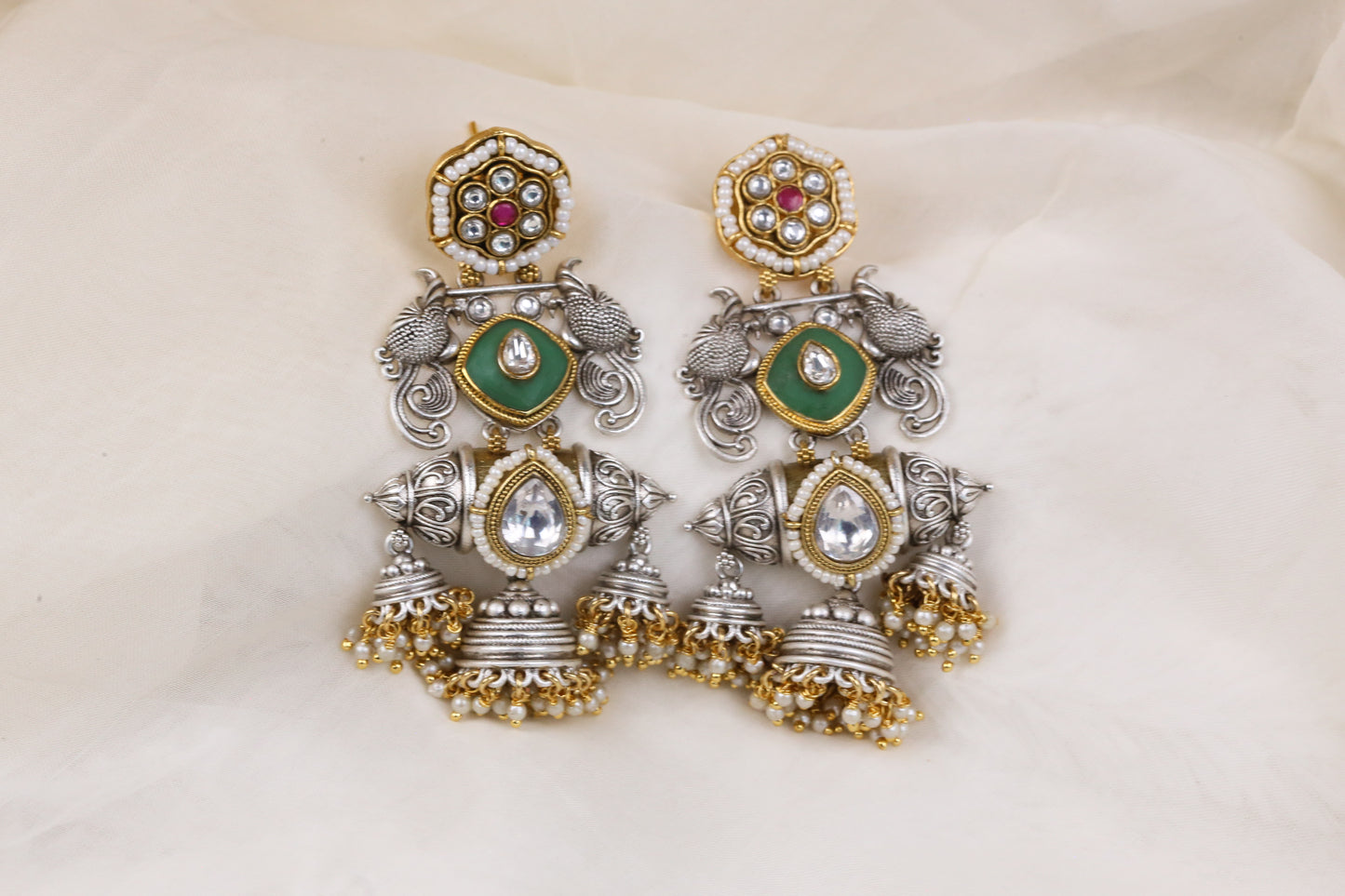 Dual Tone Fusion Jhumka (102-04) -Mint