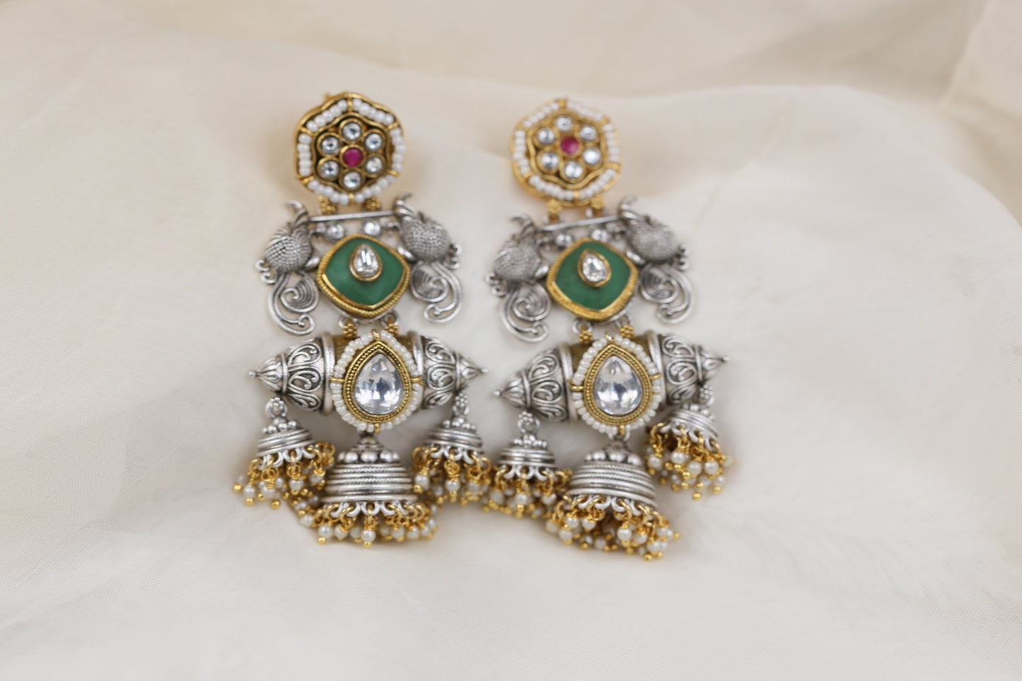 Dual Tone Fusion Jhumka (102-04) -Mint