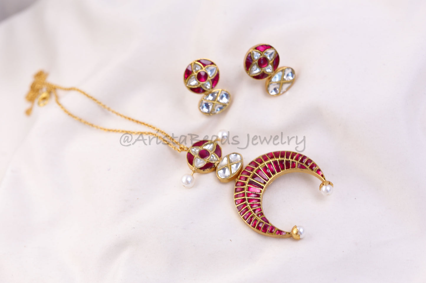 Chandini Fusion Jadau Necklace Set (103-89) - Ruby Red