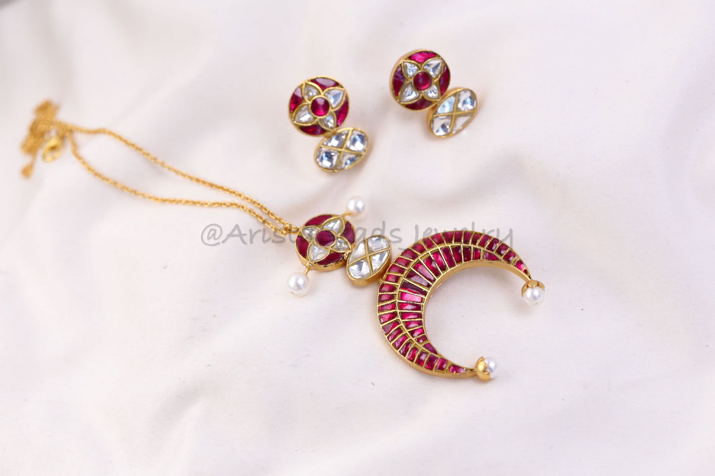 Chandini Fusion Jadau Necklace Set (103-89) - Ruby Red