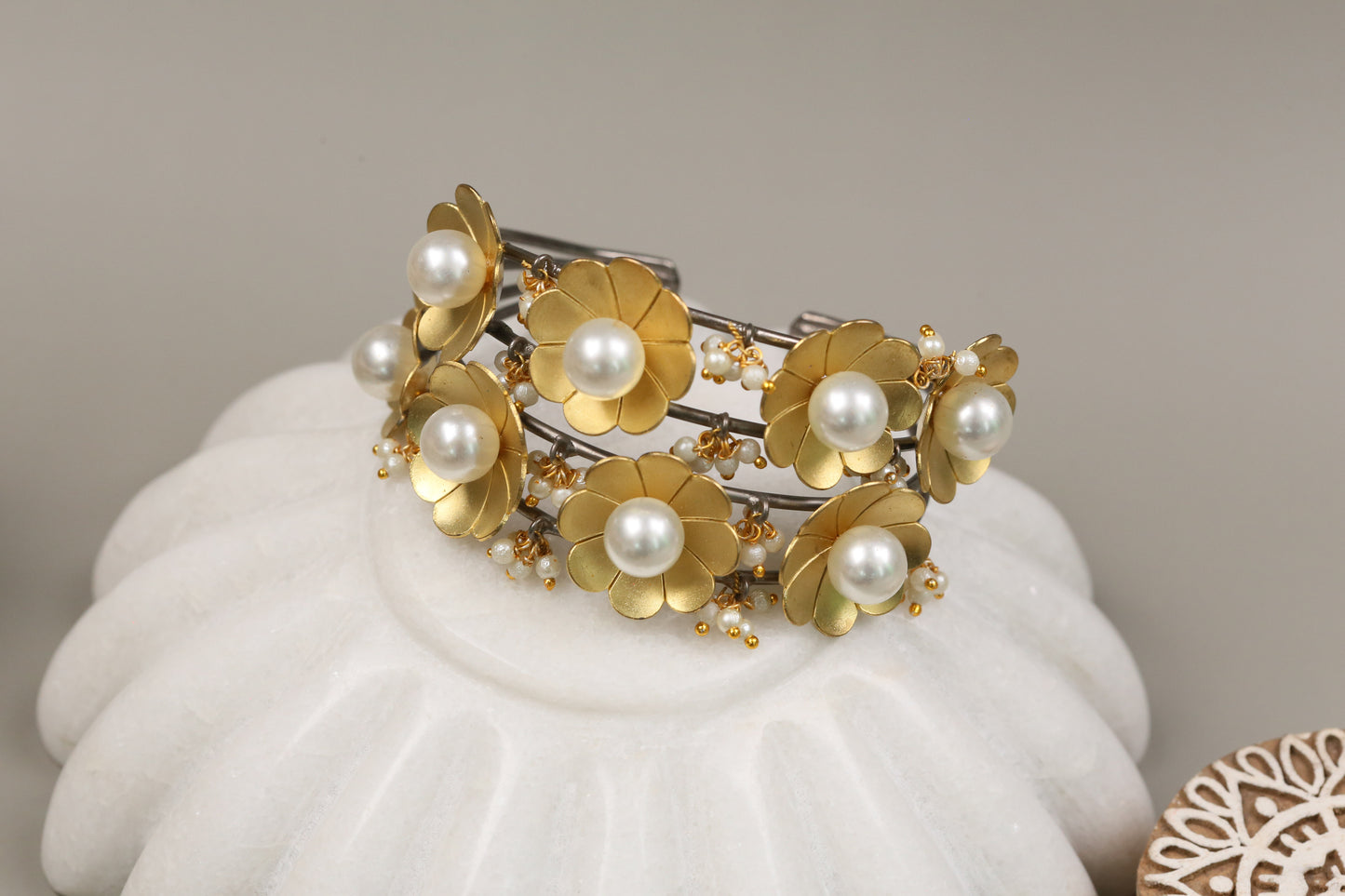 Antique Dual Tone Pearl Bracelet ( Adjustable)