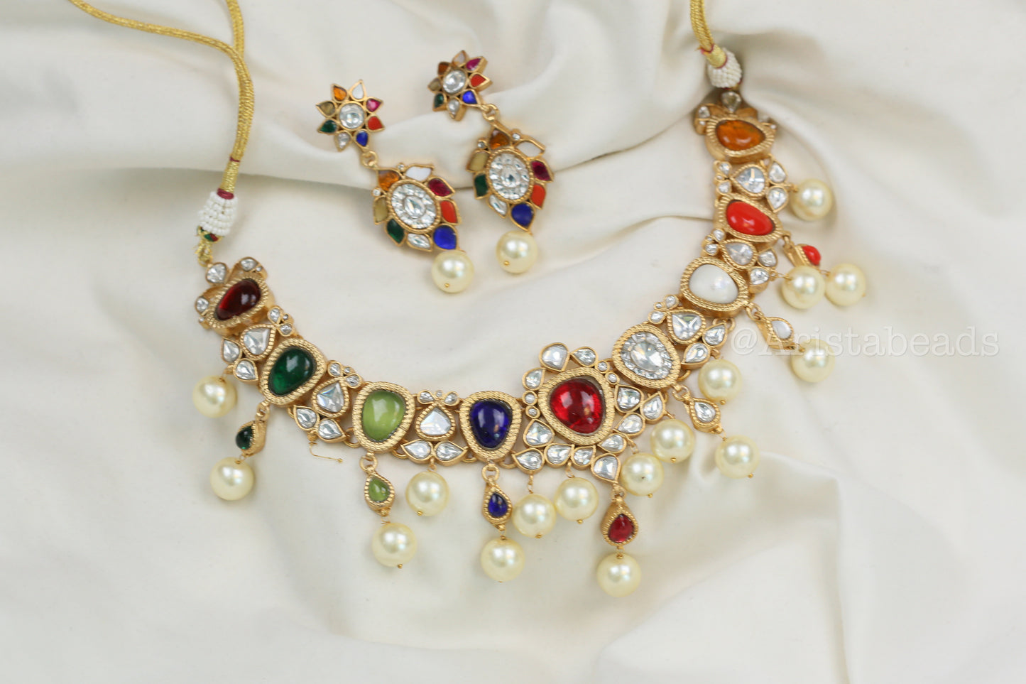 Meera Navratna Jadau Necklace Set (V102-08)