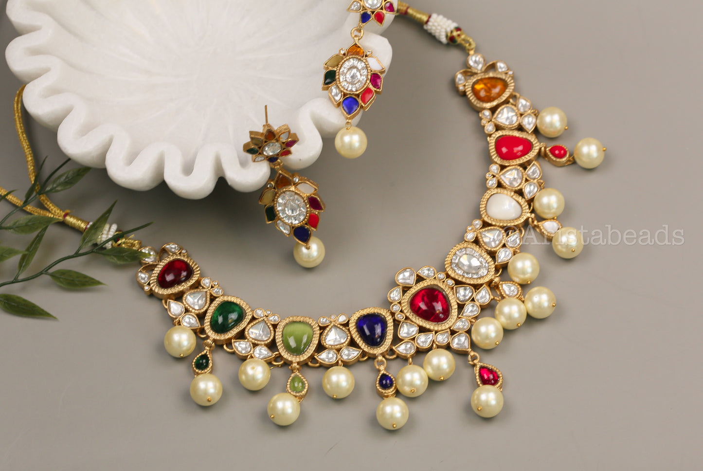 Meera Navratna Jadau Necklace Set (V102-08)