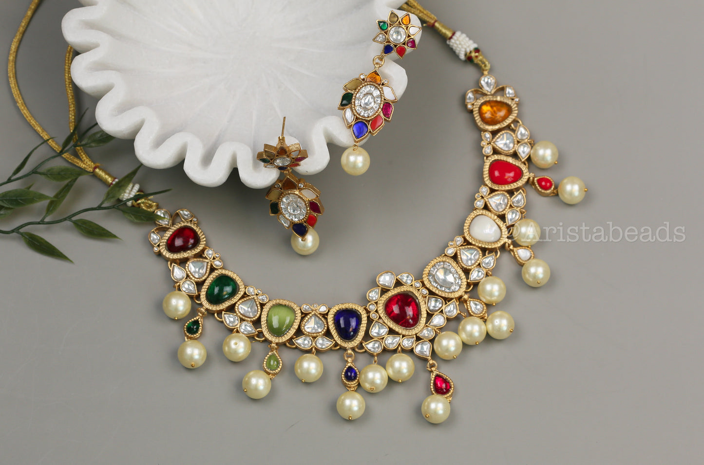 Meera Navratna Jadau Necklace Set (V102-08)