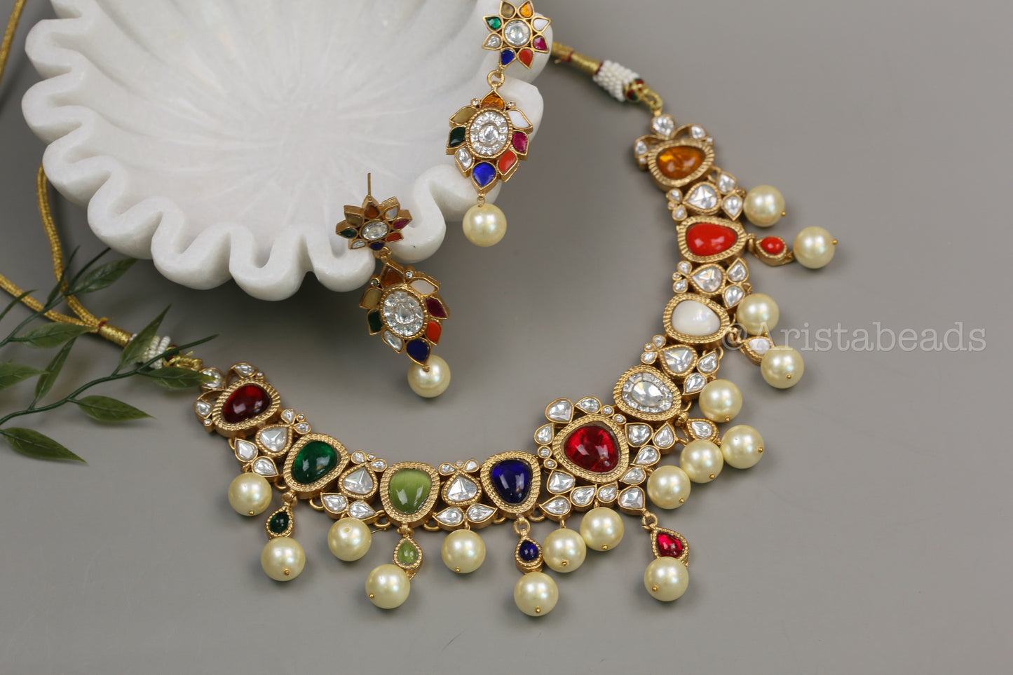 Meera Navratna Jadau Necklace Set (V102-08)