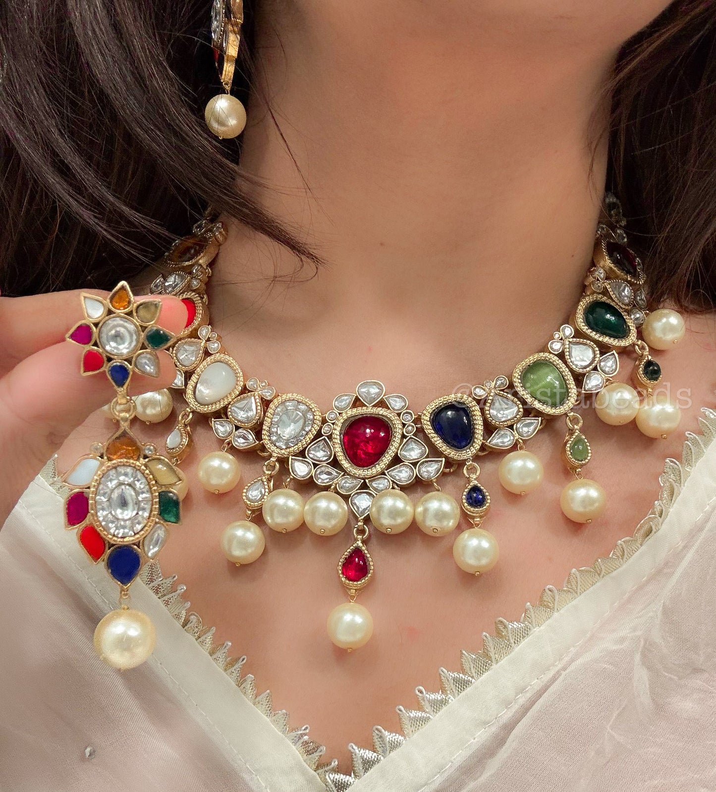 Meera Navratna Jadau Necklace Set (V102-08)