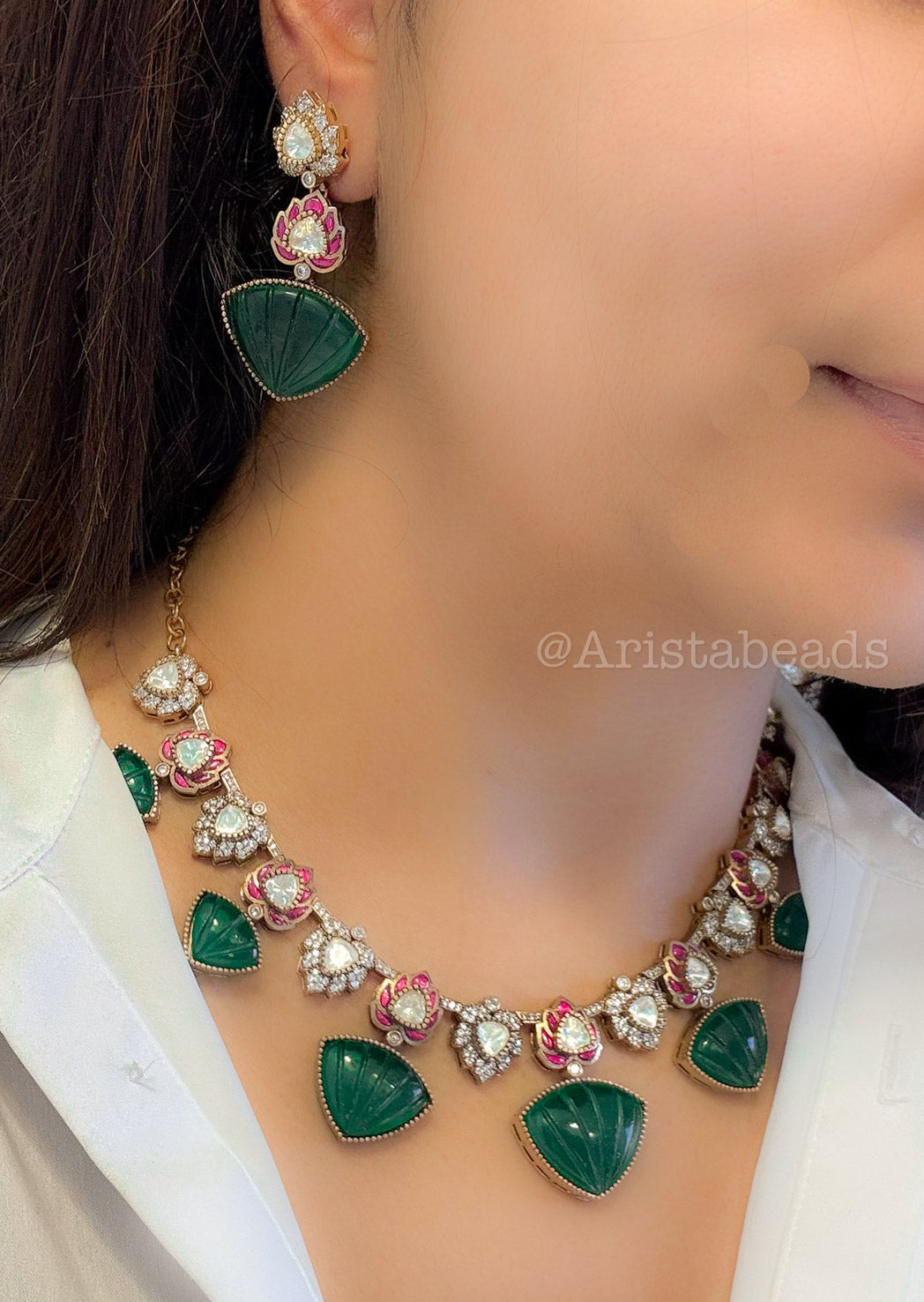 Premium Carved Onyx, Jadau & Moissanite Set (104-50)