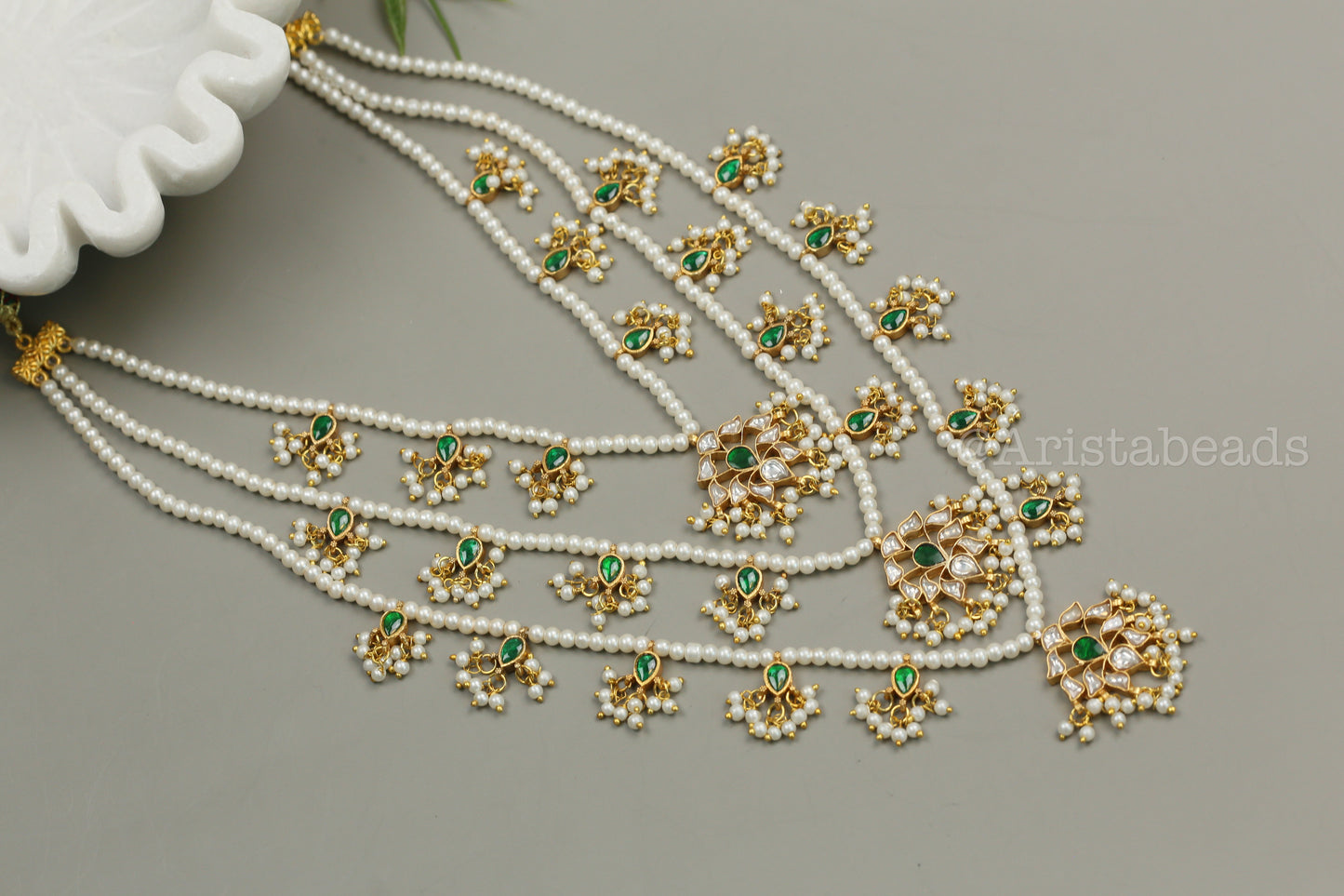 Niloufer Teen Lada Jadau Kundan Necklace (TL102-02) - Green